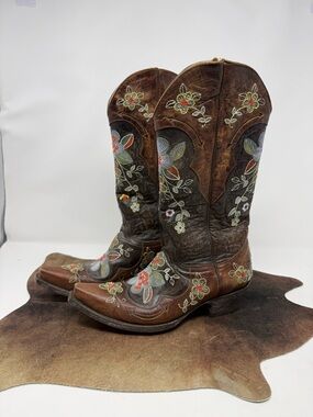 Old Gringo Bonnie Brown Leather Floral Embroidered Western Boots Sz 7 (TXWPRY)